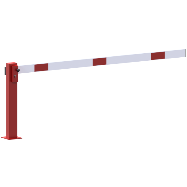 Compact hand barrier | with fixed support post | clear width: 1500 mm | with profile cylinder lock | hot-dip galvanized and coated red / white